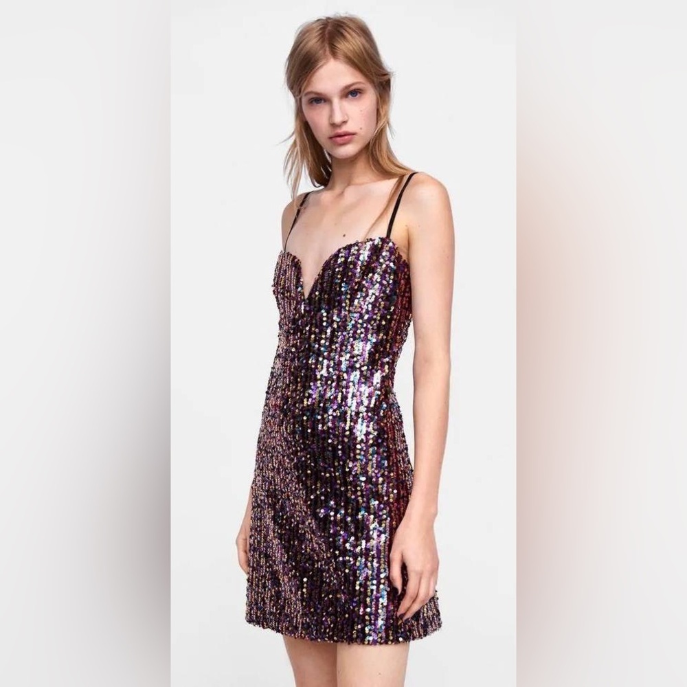 ZARA EVENING COLLECTION SEQUIN MULTICOLORED PARTY DRESS NEW WITH TAGS SMALL